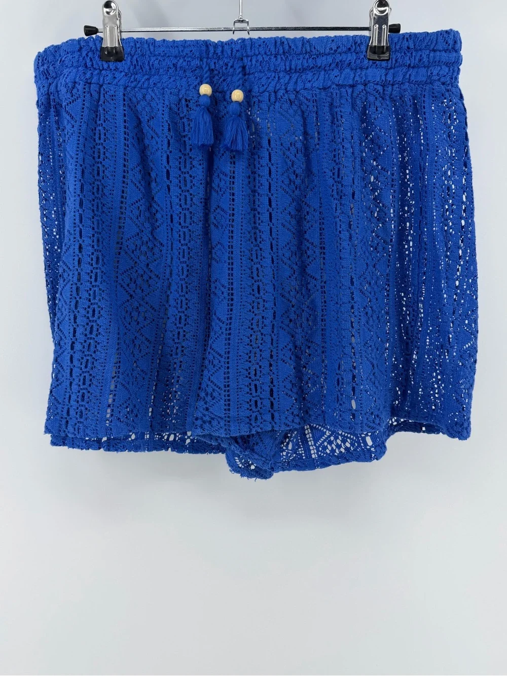 GOA by Japna Crocheted Swim Coverup Blue Shirt & Shorts Matching Set, Women's XL